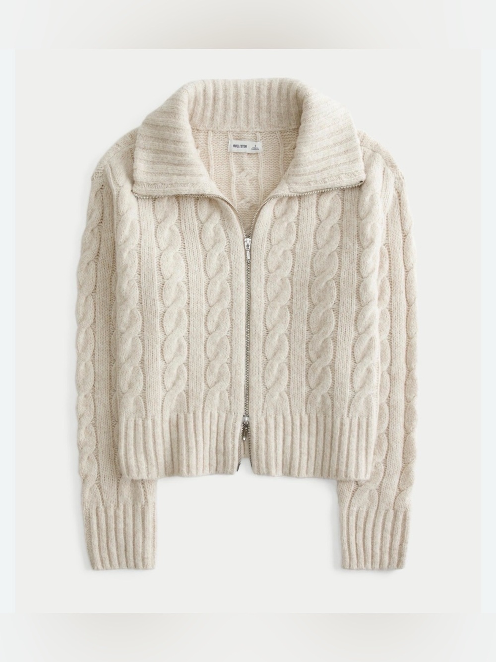 HOLLISTER Cable-Knit Zip-Front Sweater
